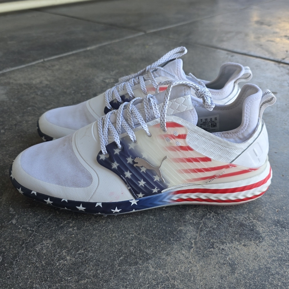 Puma Ignite PWRADAPT USA Caged Golf Shoes Stars Stripes